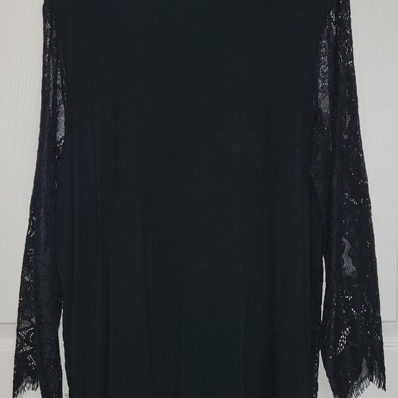 Chico's Black Lace Front Sheer Lace Longsleeve Pullover Blouse Size 2 - Picture 2 of 12